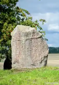 Fotografi av Runsten Västra Strömonumentet eller Tulestenarna, DR334, L1988:7446 taget av Bo Sibbern-Larsen