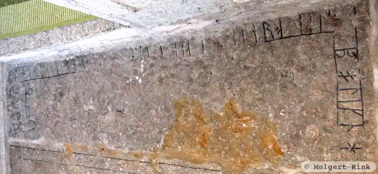 Fotografi av Runristning i gravkontext G197,  taget av Melgert Rink