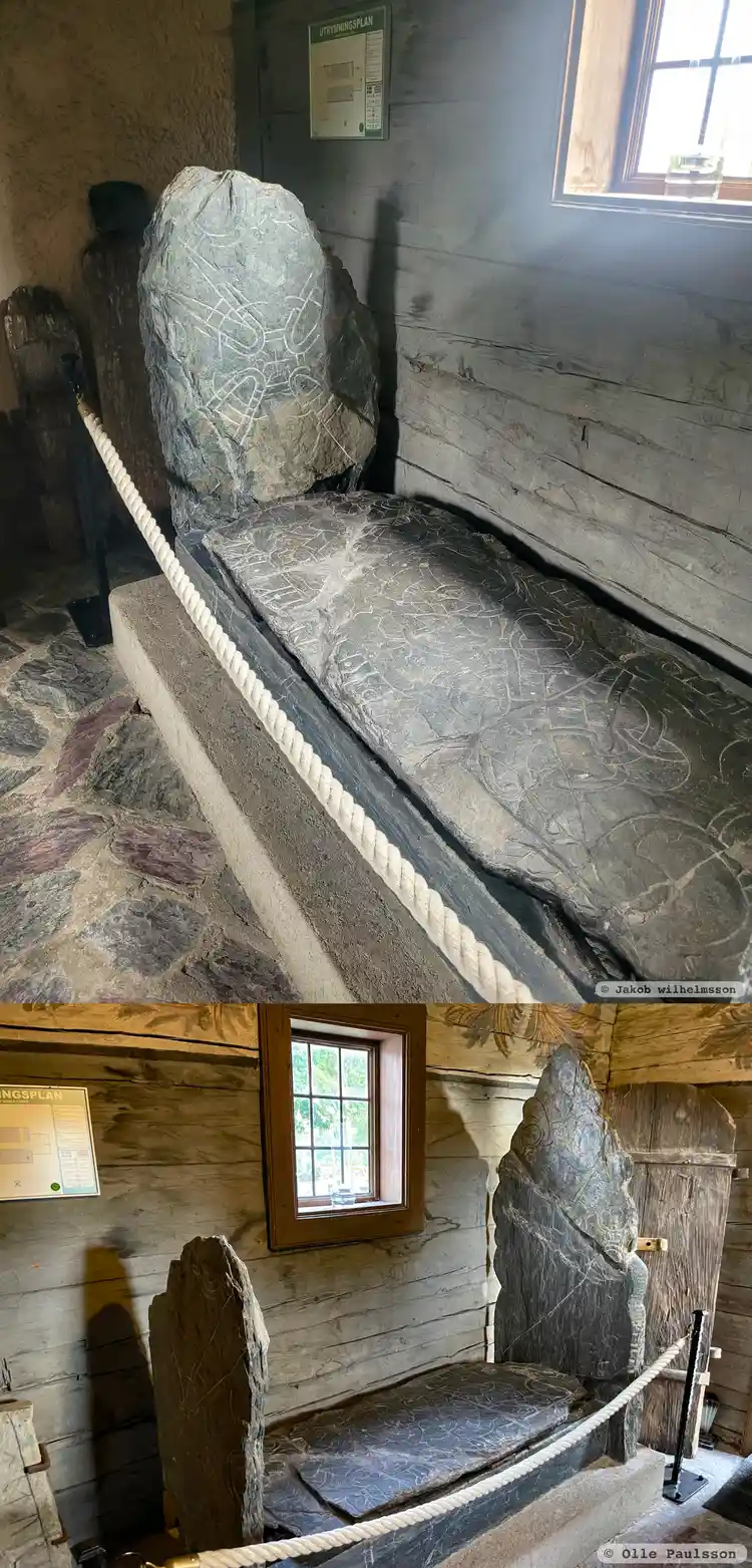 Fotografi av Runristning i gravkontext Sm95, L1973:321 taget av Jakob Wilhelmsson & Olle Paulsson